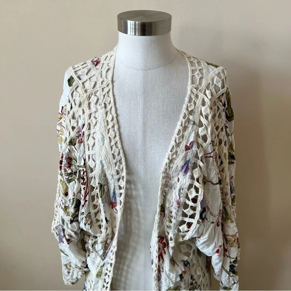 Nicole Miller floral embroidered woven open front kimono top 601 - Picture 4 of 10